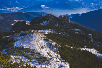landscape with snow covered mountains