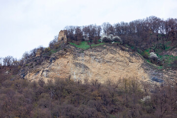 Fototapeta na wymiar Famous Bochorma castle town ruins in Caucasus mountain in Georgia