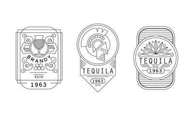 Alcohol Labels with Brandy and Tequila Vector Set