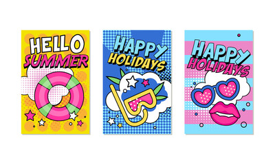 Vertical Banner for Summer Holiday and Vacation with Dotted Backdrop Vector Set