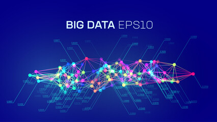 Big data analytic chart. Big data connect digits by lines. Analytics visual background. Futuristic analysis technology flow