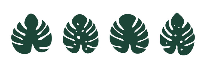 Monstera icon. Tropical leaves collection. Exotic jungle leaf. Monstera Deliciosa plants set. Vector illustration isolated on white. © Віталій Баріда