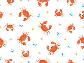 Seamless pattern with cartoon crabs. Crab cute pattern background. Vector illustration on white