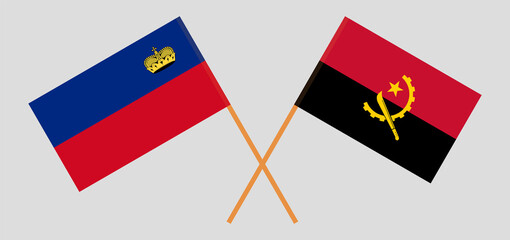 Crossed flags of Liechtenstein and Angola. Official colors. Correct proportion