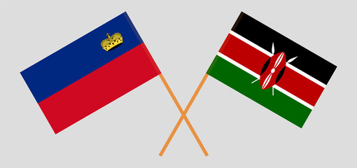 Crossed flags of Liechtenstein and Kenya. Official colors. Correct proportion