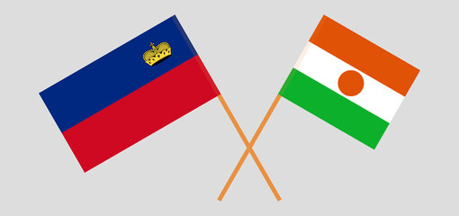 Crossed flags of Liechtenstein and Niger. Official colors. Correct proportion