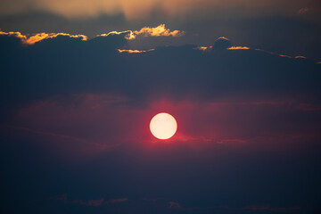 Sky sunset sunrise. Sun over skyline. Gradient color. Sky texture.