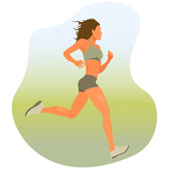 Fototapeta na wymiar A slender girl is running. Vector illustration of jogging in calm, natural, colors. Suitable for web design.
