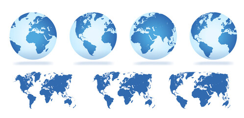 Globes and maps collection - Map of the world and 3d planet earth in vector format.