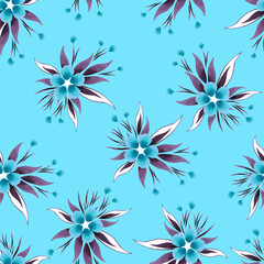 A pattern of meadow flowers on a blue background. Can be used for printing on fabric, packaging paper, and for your design.