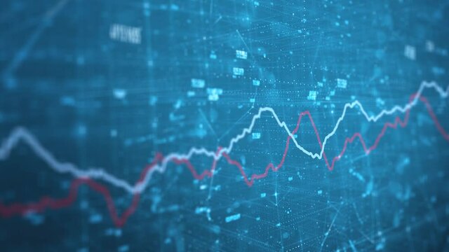 Modern abstract business network blue and red graph lines with network data. Selective focus used.