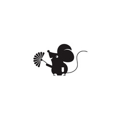 Vector illustration of a mouse with a flower. Logo on a white background. Flat design..