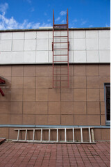 stairs leading to the roof of the tiled building
