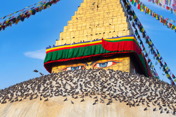 Famous ancient Boudhanath Stupa, also called Boudnath, or Boudha in Kathmandu, Nepal. It is one of the most remarcable symbol of Buddism.