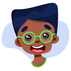 Portrait of a cute black guy with glasses. Vector illustration.