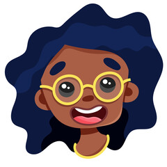 Portrait of a cute black girl with glasses. Vector illustration.