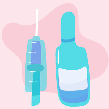 Vaccine in ampoule and syringe. Isolated. Vector illustration.