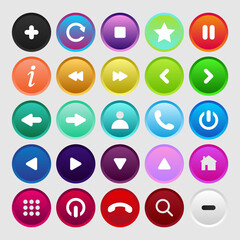 Icon set multi colored button in flat style. Easy editable vector isolated illustration.
