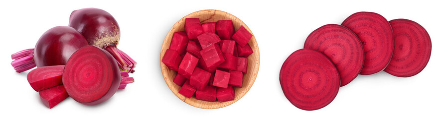 beetroot isolated on white background with full depth of field. Top view. Flat lay. Set or collection