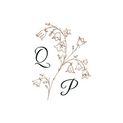 Nature Initials isolated design, uppercase letters with flowers bells. Vector nature monogram for wedding, greeting. 