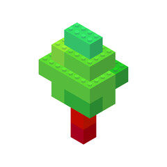 Fototapeta premium Isometric tree on a white background made of colored plastic blocks. The children s designer. Vector illustration.