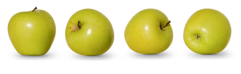 yellow apples isolated on white background. Granny Smith Apples. Side view