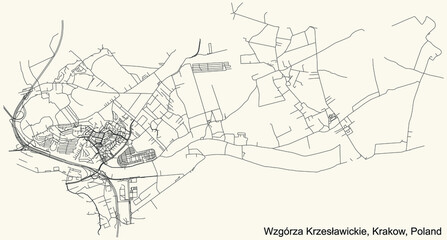 Black simple detailed street roads map on vintage beige background of the quarter Wzgórza Krzesławickie (Krzesławice Heights) district of Krakow, Poland © Momcilo