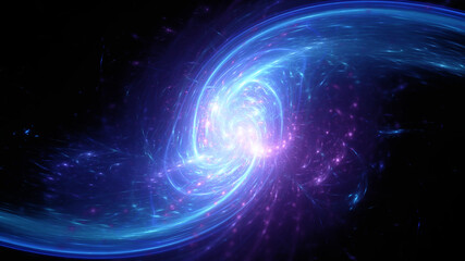 Abstract background, smooth multicolored lines on a black background.