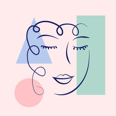 Woman portrait in modern abstract style. Hand drawn illustration for your contemporary fashion design.