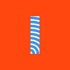 Letter I texture of curved lines in white and blue on orange background for party, editable vector