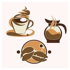 coffee logo set, a cup of coffee, coffee pot, coffee beans