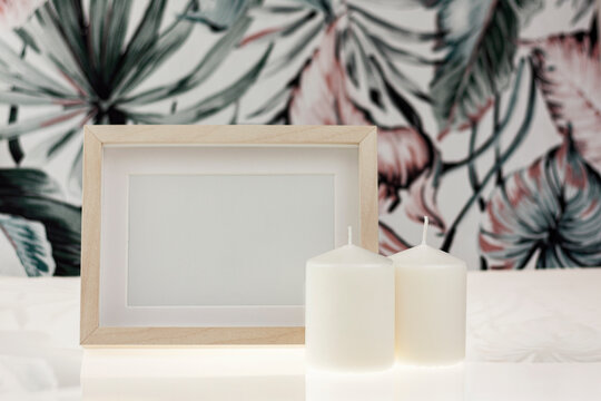Decoration with photo frame and candles