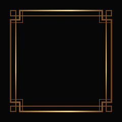 Vector golden frame on the black background. Isolated art deco template with copy space