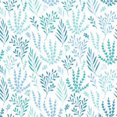 Fototapeta premium Vector seamless floral pattern. Delicate plants on a white background. Cute children's print