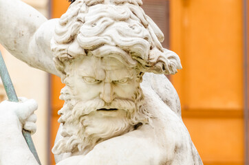 Close-up of a sculpture in the Fountain of Neptune on Piazza Navona, Rome, Italy.