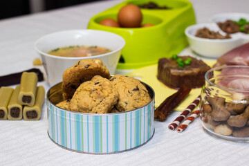 Bowl of natural raw dog food 