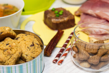 Bowl of natural raw dog food 