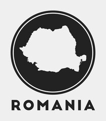 Romania icon. Round logo with country map and title. Stylish Romania badge with map. Vector illustration.