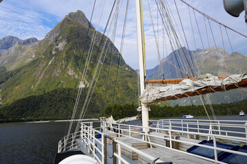 Sailing Boat on Milford Sound, Fiordland National Park, New Zealand