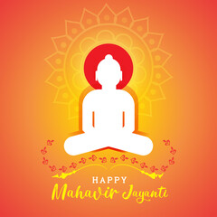 Happy Mahavir Jayanti wallpaper greeting wishes, Jain festival poster, vector banner