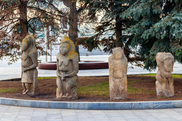 Ancient stone statues of the scythian warriors in Kharkov, Ukraine