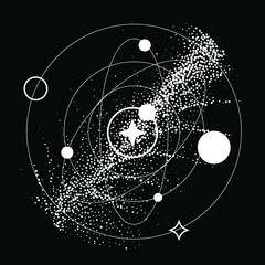 An abstract orb composed of dots and particles. Vector illustration of a sphere.