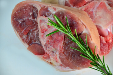 pieces of raw pork steaks, for cooking,on white background. Concept of food preparation. Separated on white background.