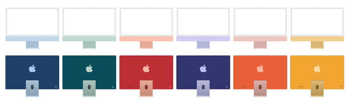 Antalya, Turkey - April 20, 2021: Front And Rear Views Of The 2021 New Model Multicolored Apple IMac.