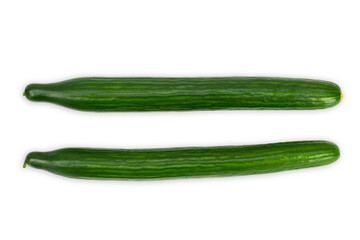 Fresh long and green cucumber on white backkground