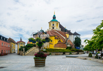 view of the famous Mountain Church (Haydn Church on Kalvarienberg) in Eisenstadt, Austria - obrazy, fototapety, plakaty