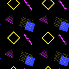 A seamless pattern of abstract geometric shapes. On a dark background. Vector illustration