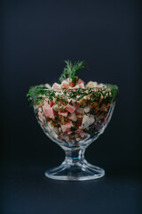 traditional Russian salad Olivier, with a beautiful presentation