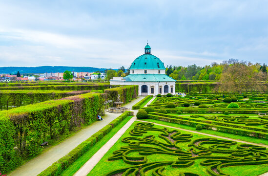 View of the Kvetna zahrada garden in Kromeriz enlisted as the unesco world heritage site.