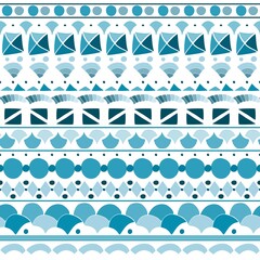 Seamless pattern with ornament in blue colors on white background. Ethnic motifs. Vector illustration.